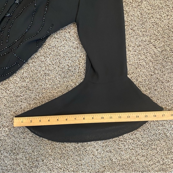 Vintage 1980s Elegant Gothic Black Beaded Women's Top Sheer Bell Sleeves, Size M - Picture 10 of 10